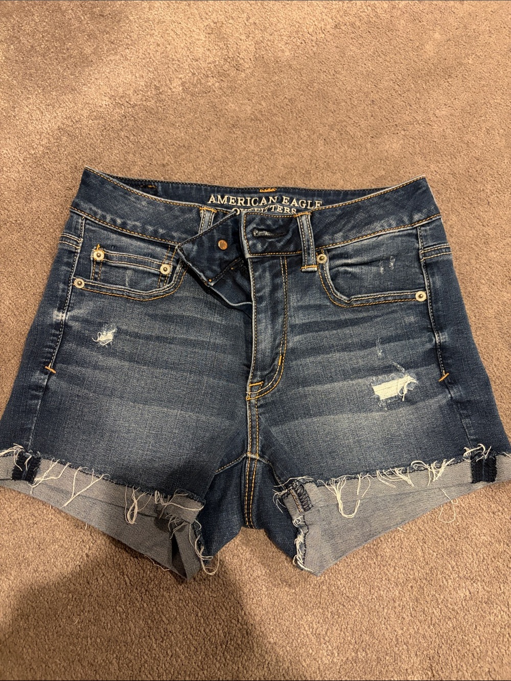 American Eagle Outfitters Dark Indigo Distressed Cutoff Jean Shorts